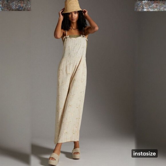 Ollari  for Anthropologie Pants - OLLARI By Anthropologie Wide Leg Lightweight Floral Printed Jumpsuit Overalls